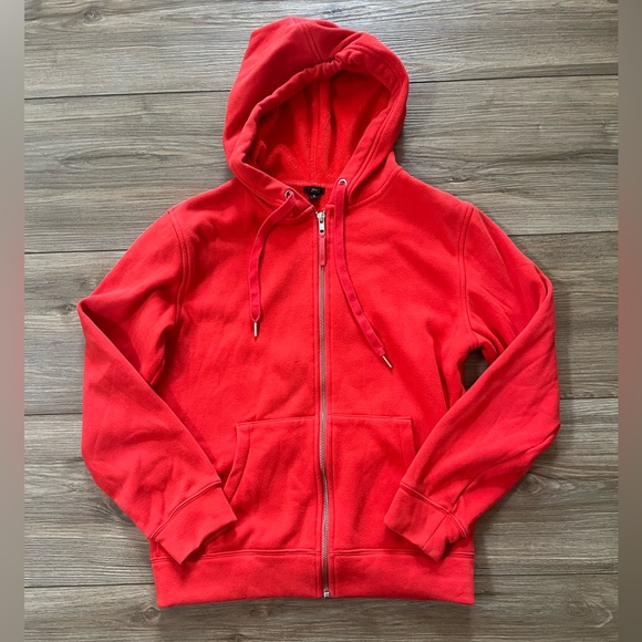J. Crew Tops - J. Crew Terry Lined Full Zip Vibrant Red Hoodie